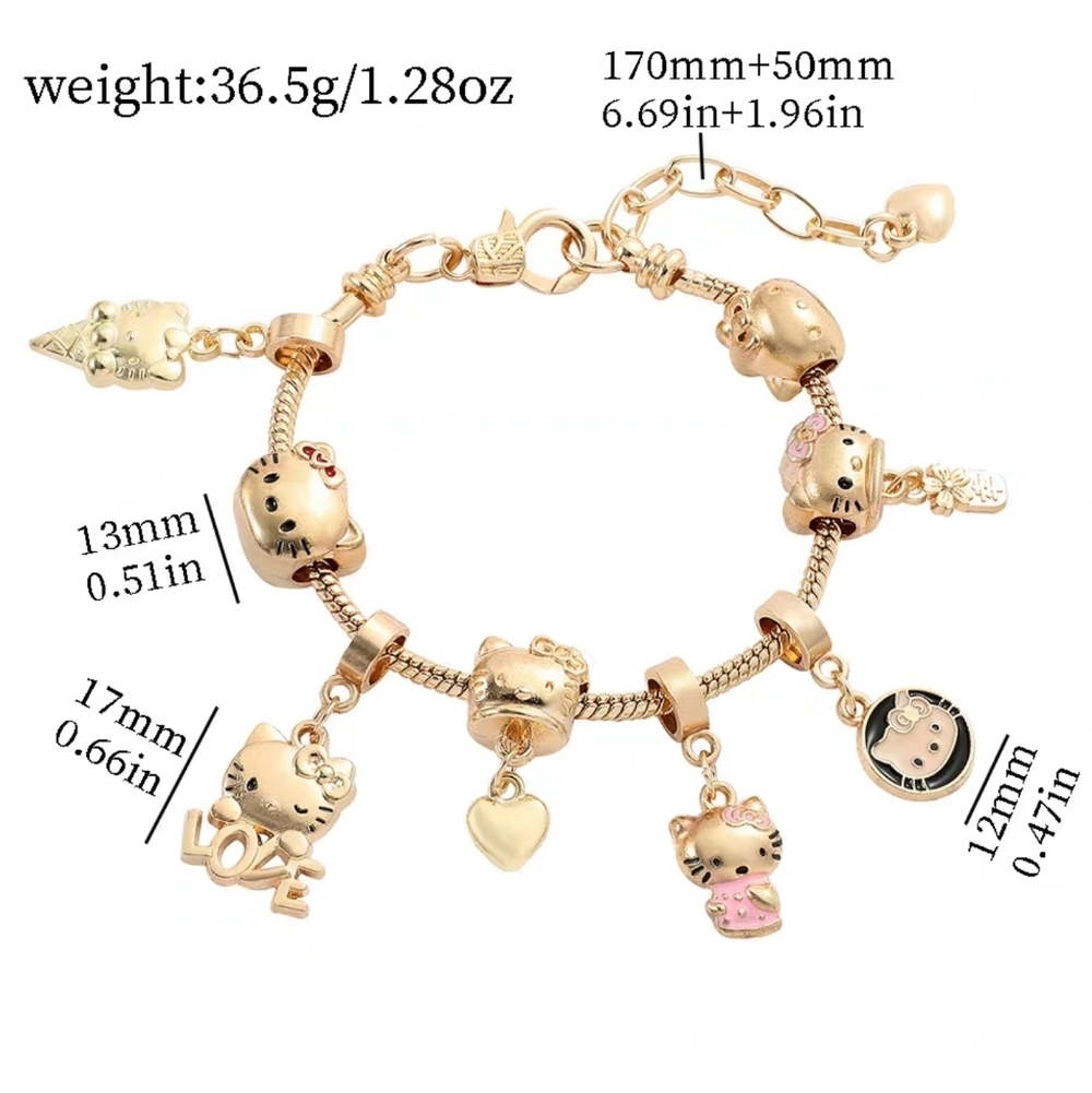 Hello Kitty "Sweetheart" Rose Gold Charm Bracelet Pandora Style - Picture 5 of 12